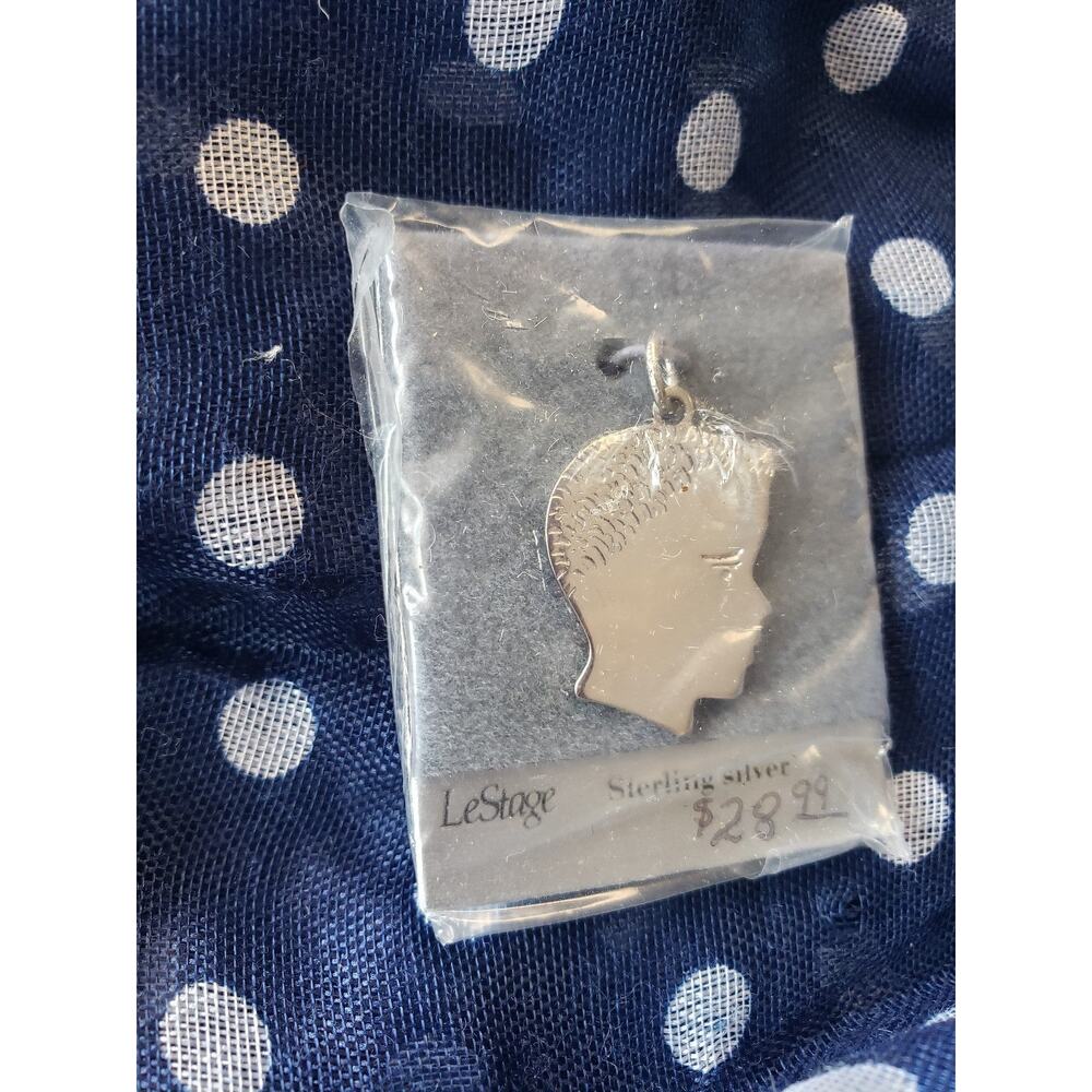 New vintage sterling silver FACE necklace pendant LeStage